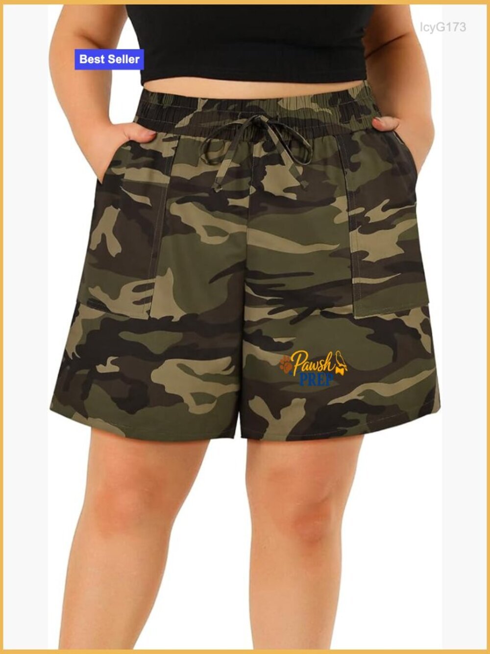 Plus Size Casual Shorts with Pockets Elastic Waist Cotton Spandex Drawstring
